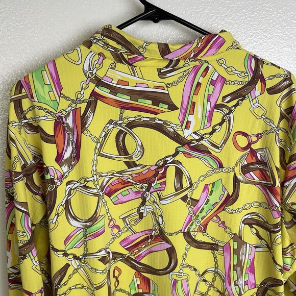 Icikuls Golf Shirt Womens Size XXL Yellow Long Sleeve Mesh 1/4 Zip Top Horse Bit - Picture 6 of 8